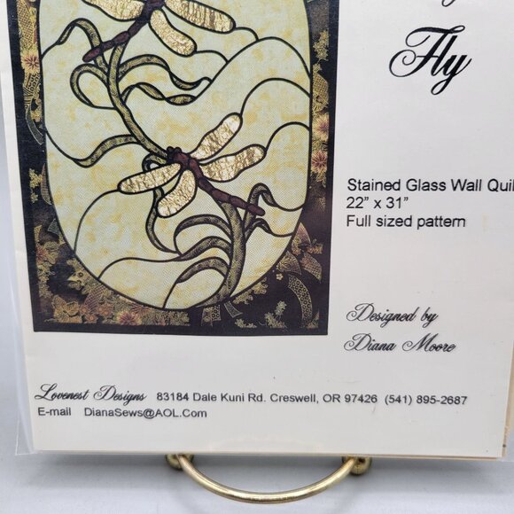 Dragon Fly Stained Glass Quilt Pattern Wall Quilt Lovenest Designs Diana Moore - Picture 3 of 4